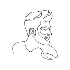 Man linear drawing. Boy line art portrait elegance minimalist outline illustration.