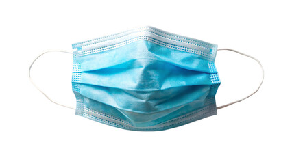 A blue medical mask for protection, isolated on a white background