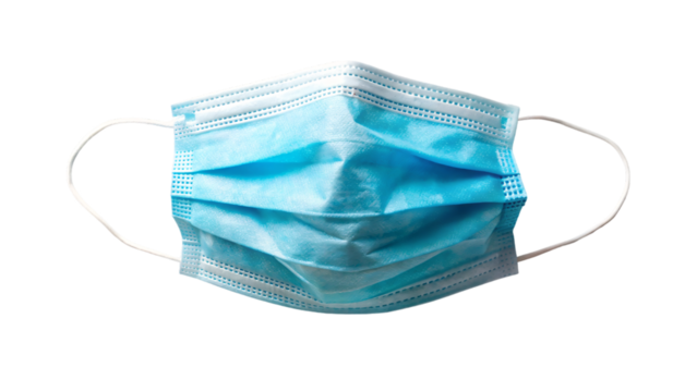 A blue medical mask for protection, isolated on a white background