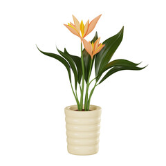 Vibrant Bird of Paradise of Exotic Tropical Plant. 3D Render