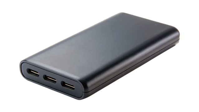 Black USB phone charger sits isolated on white, a key piece of mobile tech for keeping devices powered