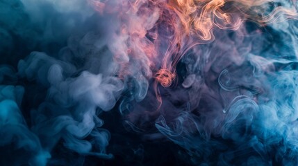 , dense tendrils of deep and dark smoke gracefully intertwine against a gradient backdrop, creating...