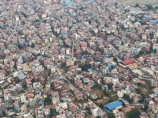 Fototapeta premium Kathmandu, Nepal from the air showing urban density and an array of colours. 