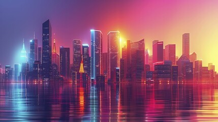 The modern cityscape features a futuristic skyline with sleek buildings, bright colors, and a sci-fi vibe that is truly mesmerizing.