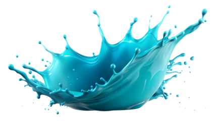 Bold Cyan Splash – Clean and Crisp: A bold cyan liquid splash with clean lines and crisp edges, adding a modern touch, isolated on a white background.
