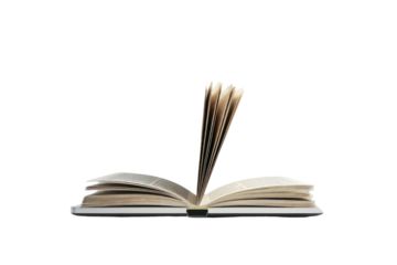 Abstract book and open laptop on a white background