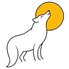 A gray wolf howls at the full moon. full body, Orange Yellow background