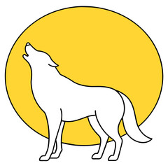A gray wolf howls at the full moon. full body, Orange Yellow background