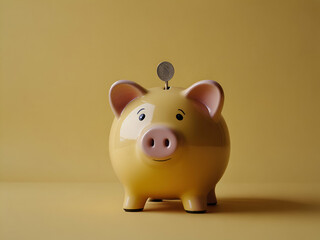 piggy bank with a coin