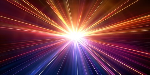 Obraz premium Colorful light streaks radiating from a central bright light source. 