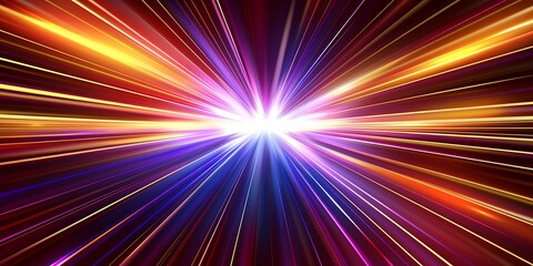 Obraz premium Colorful light streaks radiating from a central bright light source. 