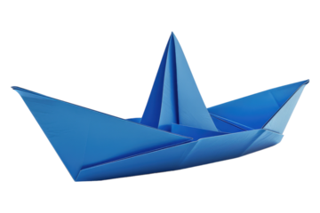Blue paper boat isolated on white background