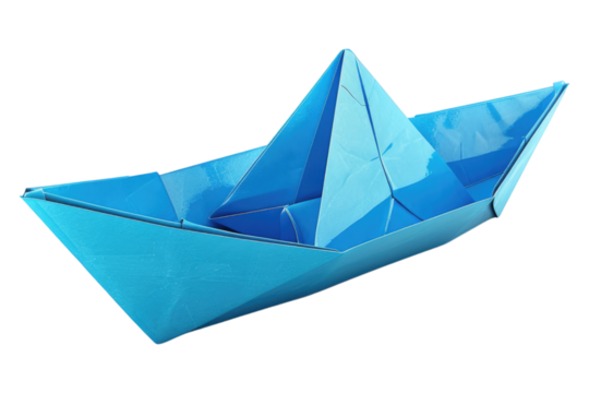 Blue paper boat isolated on white background