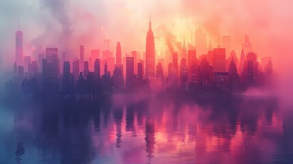 Fototapeta premium pastel-colored cityscape with buildings in soft liquid hues