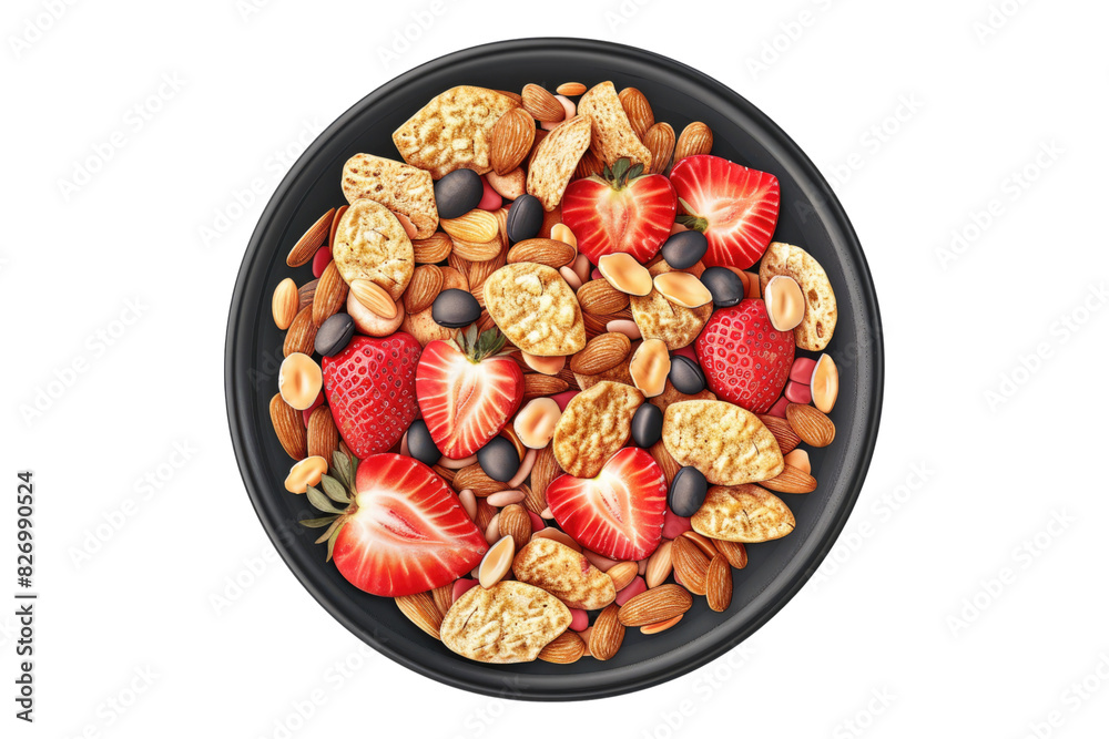 Wall mural Cereals with strawberry and almond beans isolated on white background