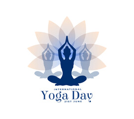 21st june yoga day white background with lotus flower