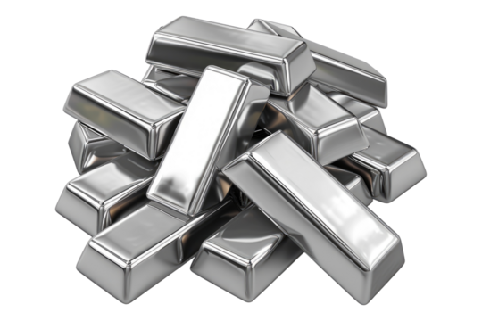 collection of silver bars isolated on white background
