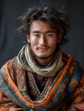 A young man from the Gurung people of Bhutan and Nepal. Studio photo.