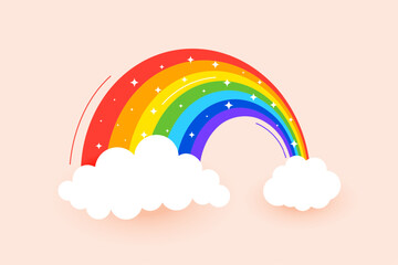 decorative rainbow and cloudy background in papercut style