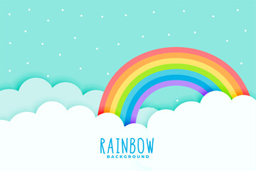 cute vibrant rainbow and cloud background in papercut style