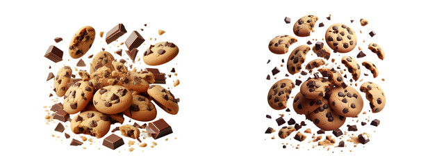 falling, piece, pastry, chips, isolated, snack, white, broken, cake, chocolate, cookie, crumb, crunchy, tasty, background, baked, biscuit, breakfast, brown, closeup, delicious, dessert, food, sweet