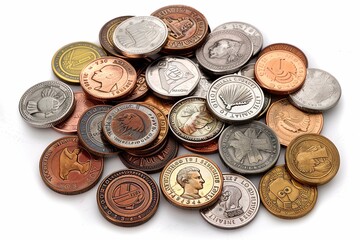 coin collection, isolated on white