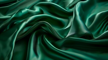 Fototapeta premium Luxurious Wavy Emerald Green Silk Fabric Emphasizing Depth and Sheen