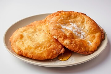 Fluffy Apache Fry Bread with Powdered Sugar and Chili Powder Garnish