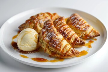 Apple Turnover with Luxurious Caramel Sauce and Vanilla Ice Cream