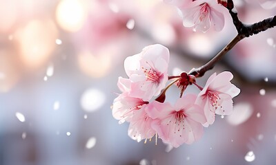 Obraz premium Spring blossom tree covered in a delicate snowfall branches heavy with snow., Ai Generated