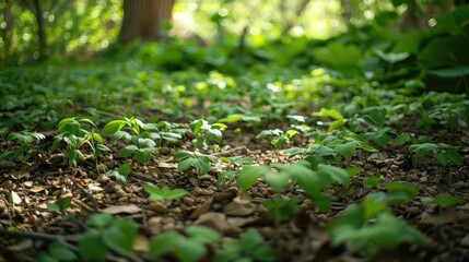 Leaves cover the ground during the spring season