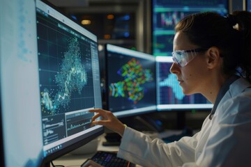 Scientists are engaged in analyzing large data sets using sophisticated data analysis software.
