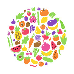 A round, vector illustration from a collection of vegetables and fruits, hand-drawn in a doodle style.