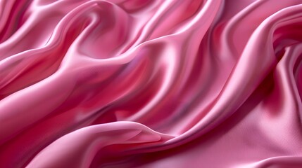 Fototapeta premium Wavy Silk Fabric in Vibrant Pink Basking in Soft Light: A Portrait of Luxurious Texture and Depth