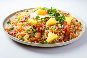 Bacon Fried Rice with Pineapple and Sunny-Side Up Eggs