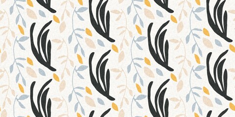 Midcentury modern floral endless border. Organic summer gender neutral retro matisse edging. 