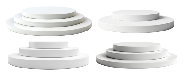 pack of white podium pedestal png on transparent background