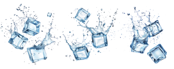 isolated crystal ice cube block png in pack of three