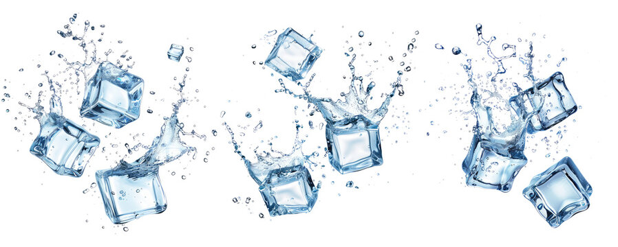 isolated crystal ice cube block png in pack of three