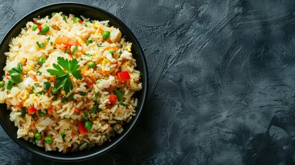 Delicious fried rice with copy space area for text