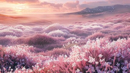 Fototapeta premium Pink and white heather field