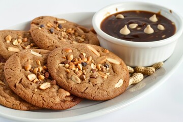 Fototapeta premium Mouthwatering Banana Mutt Cookies with Peanut Edges and Vanilla Chip Dip