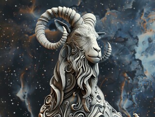 Capricorn zodiac sign, goat, cosmic 3D render