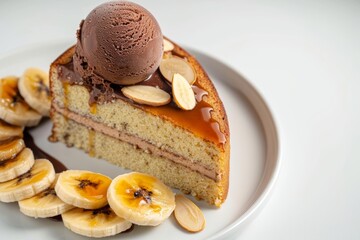 Banana Cake with Caramelized Bananas and Chocolate Sorbet Delicacy