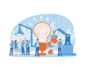 Businessman working in modern industry. Find new idea solutions. Brainstorming concepts. Flat vector illustration.