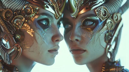 Gemini zodiac twins, 3D futuristic render