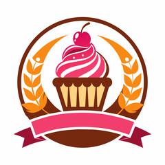 Vector illustration of cupcake bakery logo design template