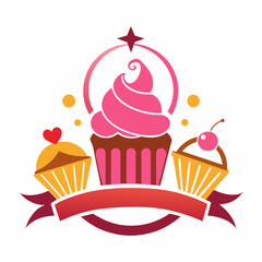 Vector illustration of cupcake bakery logo design template
