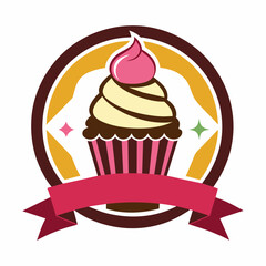 Vector illustration of cupcake bakery logo design template