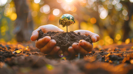 Fototapeta premium Our world , plant trees to help the world for a good environment , Generative AI